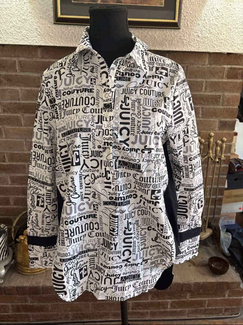 Juicy Couture Black & White Logo Print Shirt Jacket